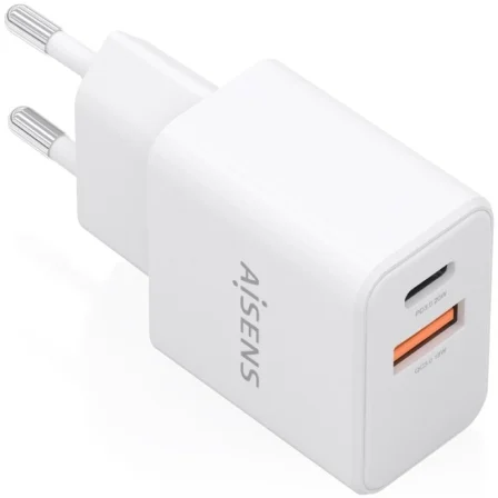 Aisens Cargador GaN 20W con USB-C PD 3.0 y USB-A QC 3.0 Blanco Aisens Cargador GaN 20W con USB-C PD 3.0 y USB-A QC 3.0 Blanco